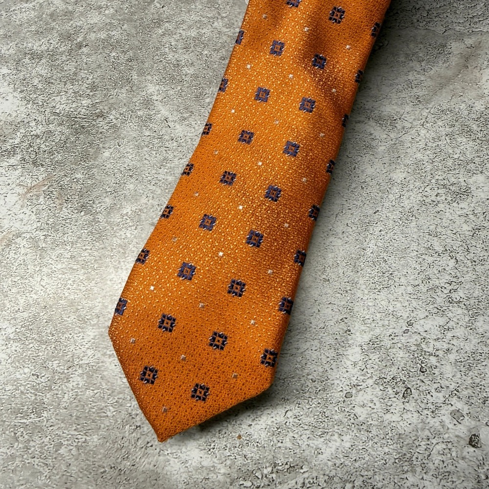 Linnea Franco Necktie Mens OS Orange Geometric‎ Silk Hand Made